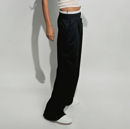 Double Waistband Wide-Leg Trousers