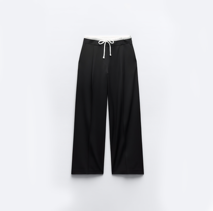 Double Waistband Wide-Leg Trousers