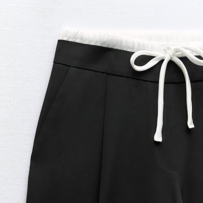 Double Waistband Wide-Leg Trousers