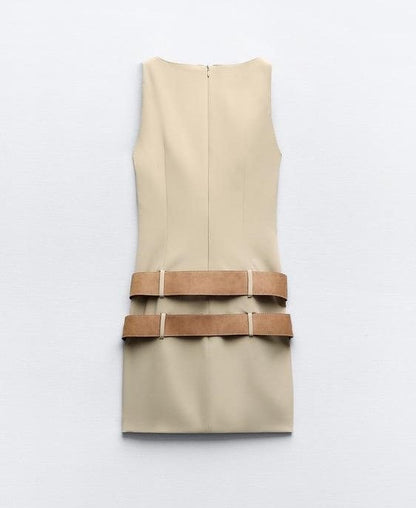 Alexis Double-Belt Beige Dress