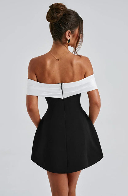 TWILIGHT BOW DRESS - BLACK/WHITE