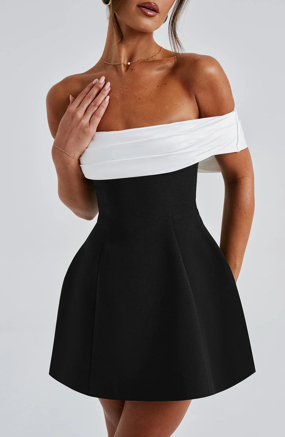 TWILIGHT BOW DRESS - BLACK/WHITE