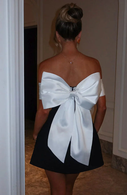 TWILIGHT BOW DRESS - BLACK/WHITE