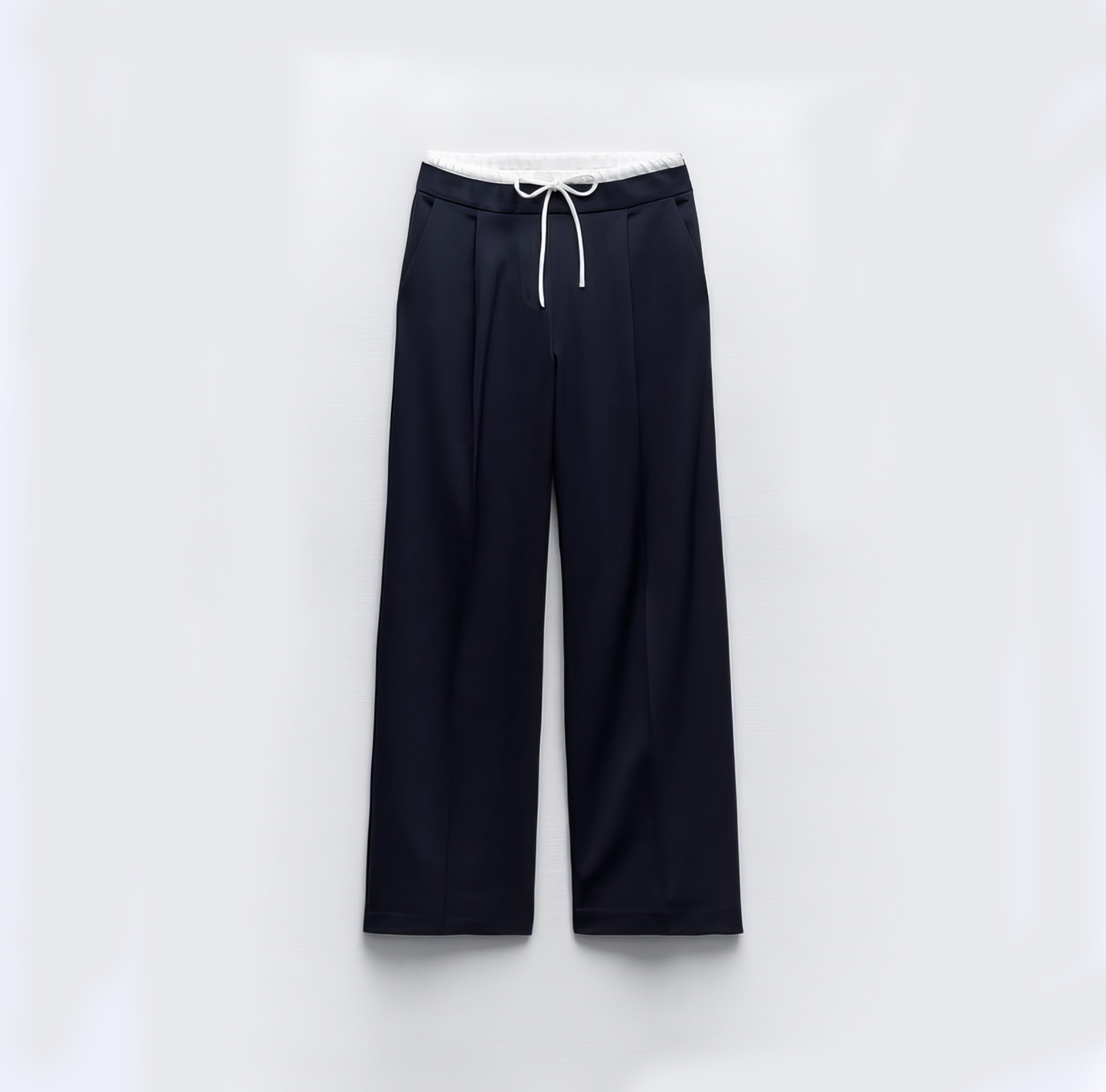 Double Waistband Wide-Leg Trousers