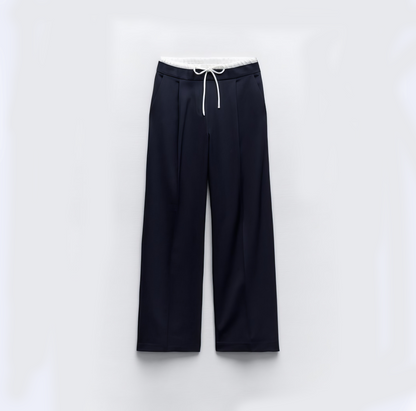 Double Waistband Wide-Leg Trousers