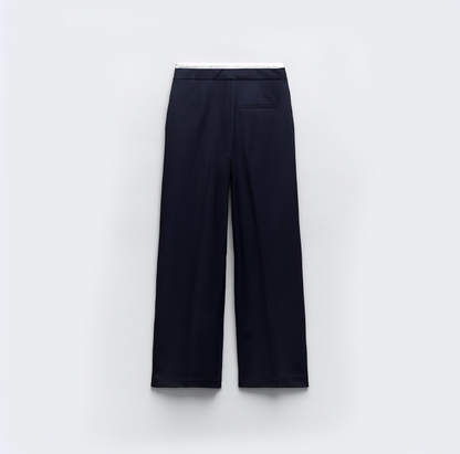 Double Waistband Wide-Leg Trousers